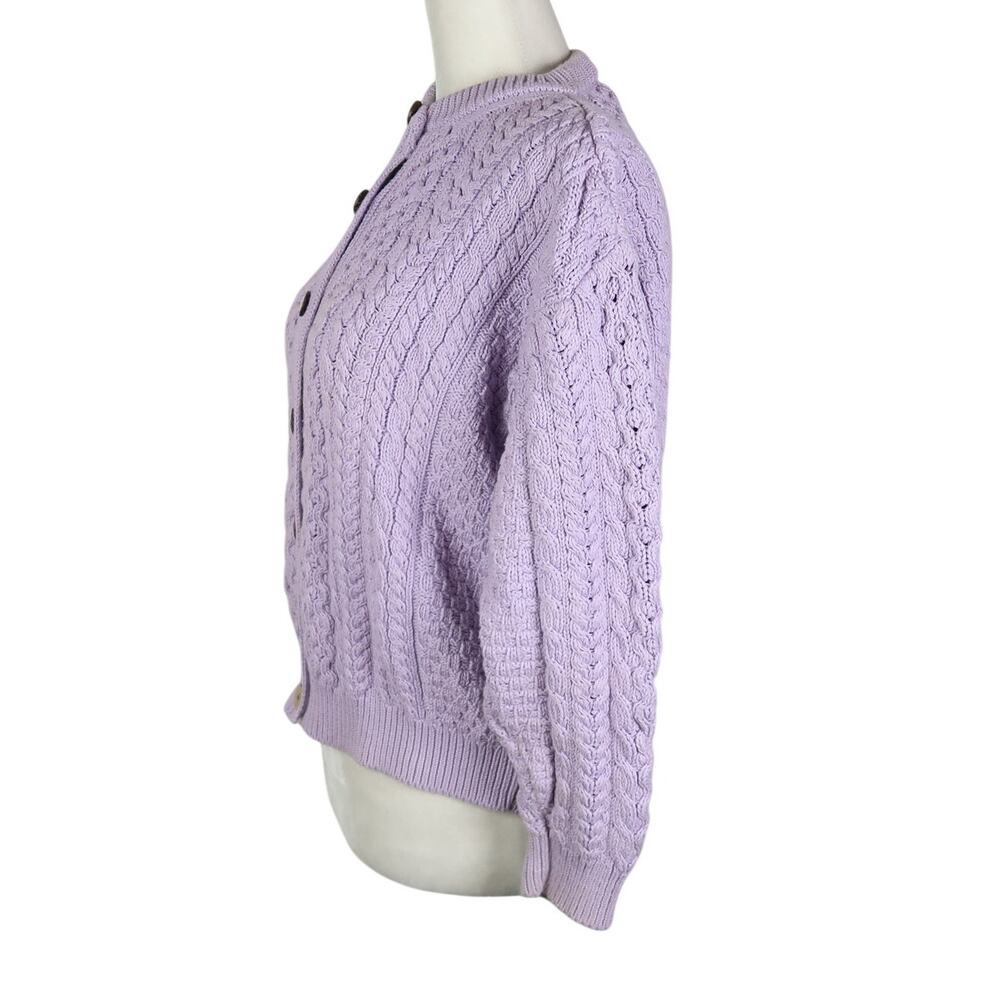 Aran Crafts Lavender Cable-Knit Button Cardigan - Picture 3 of 7